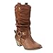 Refresh AD44 Women's Western Cowgirl Pull On Block Heel Slouchy Mid Calf Boots