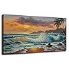 Ardemy Canvas Wall Art Beach Sunset Seawave Tropical Palm Tree Picture Prints, Blue Seascape Beach Large Size Ocean…