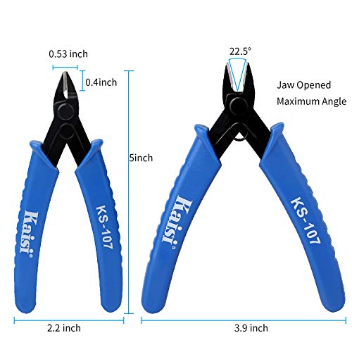 Kaisi KS-107 Wire Flush Cutter Internal Spring 5 Inch Precision Electronic Micro Shear Wire Cutters Wire Cutting Pliers Side Cutters Pliers, Blue - 4 Pack - Thumbnail 3