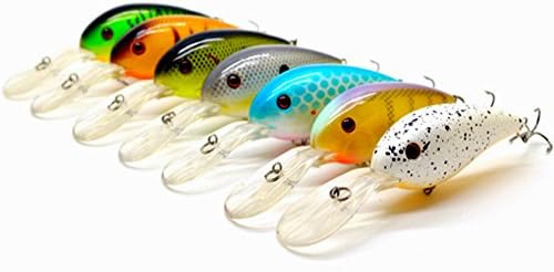 Poly Fishing Lures | Set of 7 Colorful Artificial Minnow Crank Bait | Realistic Life-like Swimming as Life Fish with Grains in Vivo Ball | Premium Hook and Durable ABS for Fishing Trout Bass Catfish