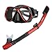 ENKEEO Scuba Diving Snorkeling Snorkel Set Anti Fog Goggles/Swimming Cap/Waterproof Phone Case/Gear Bag, Red & Black