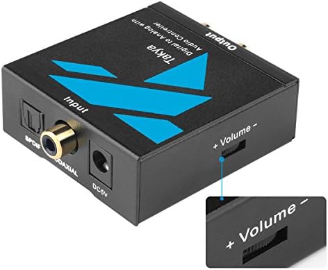 Takya Digital to Analog(L/R) Audio Converter Adapter With 3ft Optical Toslink Cable and Stereo 3.5mm Jack- 192kHz/24bit Optical and Coaxial DAC Digital Audio Controller