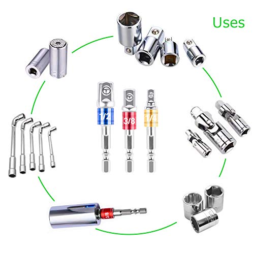 Impact Grade Socket Adapter/Extension Set, Turns Power Drill Into High Speed Nut Driver, [3 in a Pack] 1/4", 3/8", and 1/2" Drive, Socket to Drill Adpater for Impact Drivers, Best Tools Gift for Men - Thumbnail 5