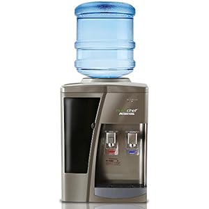 Nutrichef Countertop Water Cooler Dispenser - Hot & Cold Water, with Child Safety Lock. (Silver)
