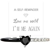 Love Me Until I'M Me Again Black Heart-Cut Half Enamel Ring, Heart Rings Self-Love Ring Gift, Heart Rings Birthday Gifts for Women, Daughter, Wife, Friends