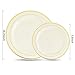 WDF 102 pieces Gold Plastic Plates- Ivory with Gold Rim Disposable Party Wedding,Premium Heavy Duty 51-10.25
