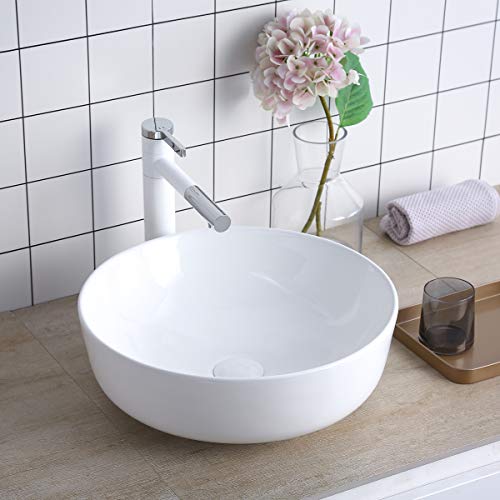 Round Vessel Sink Above Counter Sink 16 Inch Kitchen Sink Ceramic - Bathroom Vanity Bowl Art Basin Lalasani Fireclay Farmhouse Sink White