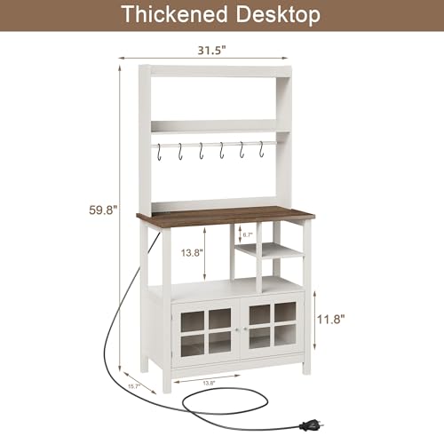 ChooChoo Kitchen Bakers Rack, Utility Storage Shelf, Soft White & Brown