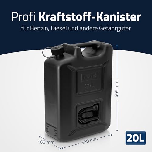 hünersdorff Kraftstoff-Kanister Profi 20L für Benzin, Diesel und andere Gefahrgüter, UN-Zulassung, Made in Germany, TÜV-geprüfte Produktion, schwarz 2