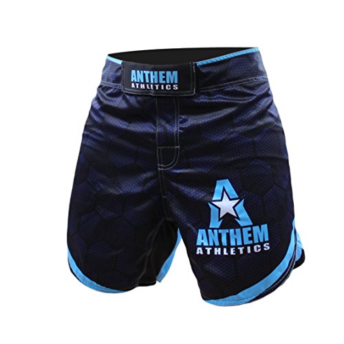 Anthem Athletics DEFIANCE Kickboxing Short MMA Shorts - Muay Thai, BJJ, WOD, Cross-Training, OCR - Blue Hex - 30"