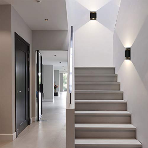 Klighten 2 x LED Wall Light 12W Outdoor Indoor IP65 Up Down Modern Aluminium Wall Lamp for Entrance Hallway Garden Hallway Warm White 3000K 700 Lumen Black