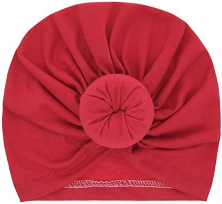 Miaoo Soft Cotton Baby Girls Hats Turbans Newborn Headwear Wrinkle Headwrap (Red)