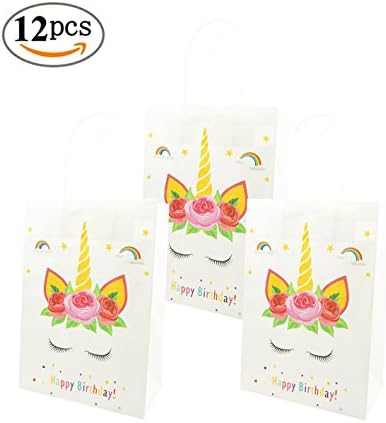 Unicorn Gift Bags Craft Paper Treat Bags for Happy Birthday Party Supplies Set of 12