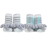 Waddle and Friends 2 Pairs Unisex Baby Sensory Rattle Socks Elephant Grey 0-12M