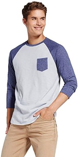 Mossimo Men's 3/4 Sleeve Raglan Tee Shirt With Pocket (XX-Large, Mood Ring Blue)