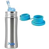 Pura Kiki Stainless Steel Straw Bottle (Natural Stainless) Plus 1 Aqua Blue Big Mouth Sports Top