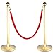 Red Barrier Rope Crowd Control Stanchion Queue Velvet Rope with Gold Color Plated Hooks, 6-Feet
