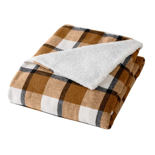 Douceur d'Intérieur Suavidad del Interior, Plaid (125 x 150 cm) Escoceses Camel, tartán y Sherpa