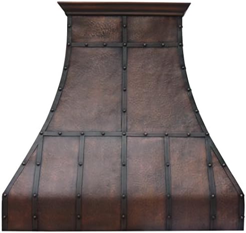 Solid Copper Custom Stove Range Hood Handcrafted By Skilled Artisans, Includes Commercial Grade High Airflow Stainless Steel Vent and Baffle Filter, Lighting, Fan Motor, Wall Mount W42 x H39 inches