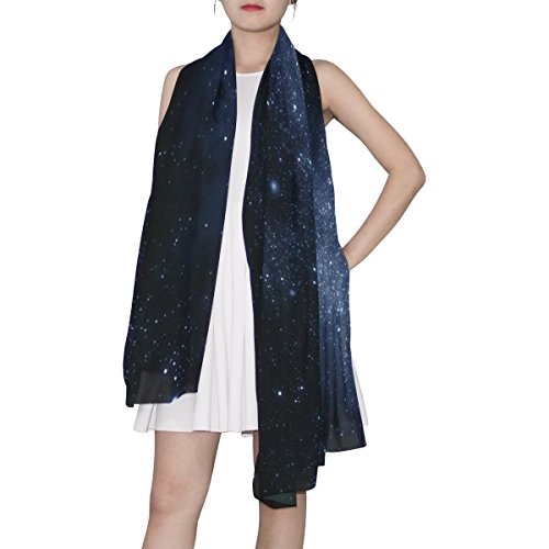 MRMIAN Starry Night Sky Universe Galaxy Space Long Silk Chiffon Scarf Wrap Stole