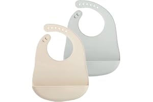 PandaEar 2 Pack Silicone Baby Feeding Bibs Super Thin Light Weight for Babies & Toddlers, Adjustable Silicone Bibs with Food 