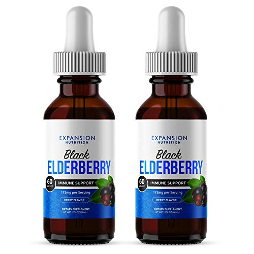 (2 Pack) Elderberry Drops Liquid Extract for Adults - Daily Immune Support Booster 10x Strength Concentrate Syrup - Vegan Sambucus Nigra Antioxidant Drops Supplement (Berry Flavor) (120 Servings)