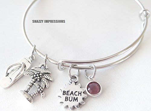 Beach Bum Bracelet, I love Vacation, I would rather be on the beach, Happy Birthday, Bangle Bracelet, Palm tree, flip flop, Valentines gift