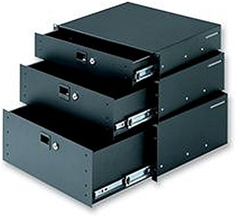 RACK DRAWER, SLAMLOCK, 3U Coating: Epoxy Paint Colour: Black External Width: 483mm Material: Steel Rack U Height: 3 Lockable 19" rack mounting drawer module Full extension ball race drawer slide 1.2 m