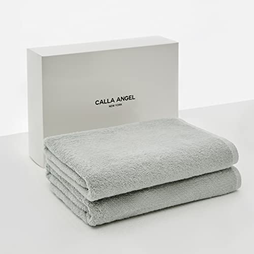 Calla Angel New York バスタオル 極上 高級綿 エジプト綿100% 高吸水 厚手 柔らかい 甘撚り ホテル仕様 箱入り ギフト 海外 人気 アクアシリーズ 選べる6色(バスタオル 2枚セット, ライトブルー)