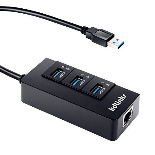 KDLINKS U3HN1 3 Port USB 3.0 Hub with RJ45 10/100/1000 Gigabit Lan Port USB Network Adapter for Surface Pro, Windows OS - Black