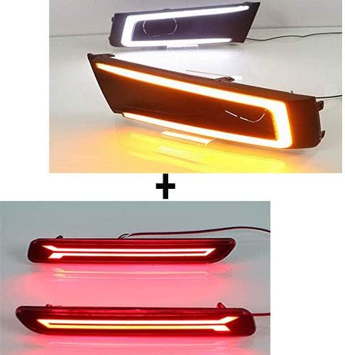Automaze Car Fog Lamp Daytime Time Running Lights DRL Plus Rear Bumper Reflectors For Breeza Brezza - Set of 2 Pcs