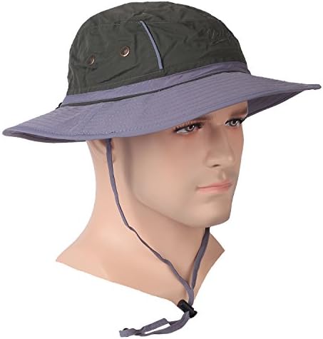 Mazo Quick-Dry Wide Brim Beach Cap Summer Camping Hiking Hunting Fishing Cap(Army Green+Gray)
