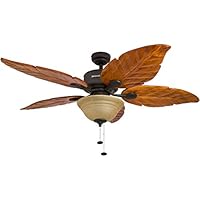 Honeywell Sabal Palm 52-Inch Tropical Ceiling Fan with Sunset Bowl Light, Five Hand Carved Wooden Leaf Blades, Lindenwood/Basswood, Bronze