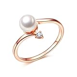 Bella Lotus 18k Rose Gold Plated Simulated Pearl Rings Wedding Bands, (Size 5.5 to 10)
