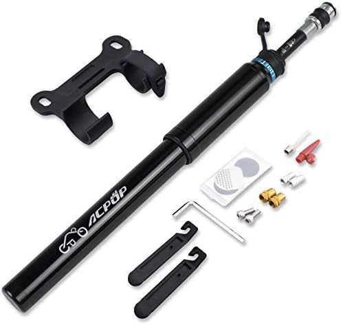 Mini Bike Pump &amp; Glueless Puncture Repair Kit- Fits Presta &amp; Schrader- High Pressure 150 PSI - Bicycle Tire Pump for Road, Mountain and BMX Bikes, 6.6 Inches