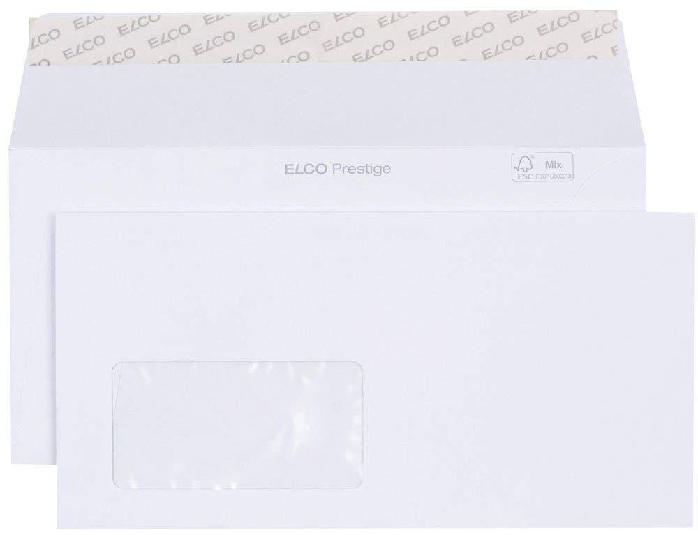 ELCO Prestige Envelope, C5/6 (229 x 114 mm), Window on Front Left, Adhesive Closure, 120g/m2, FSC Mix, White, Box á 250 envelopes
