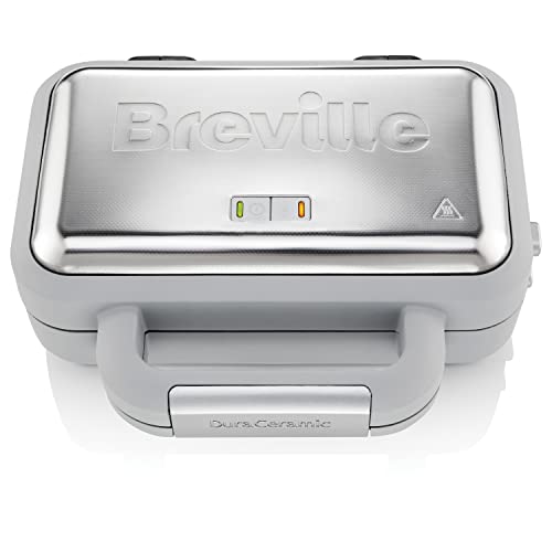 Breville DuraCeramic Waffeleisen | Leicht zu reinigendes Waffeleisen mit Antihaftbeschichtung und tiefen, herausnehmbaren Platten | Weiß und Edelstahl