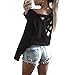 Antopmen Women Summer Back Crisscross Lace Up Tops Loose Fit Long Sleeve Tee