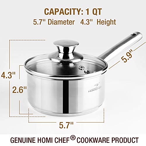 HOMI CHEF Mirror Polished NICKEL FREE Stainless Steel 1 QT(Quart) Sauce Pan with Lid (No Toxic Non Stick Coating, 5.5 Inch) - Mini Saucepan Cookware - Sauce Pot Handy Pot - Small Cooking Pot - Thumbnail 7