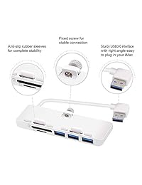 Cateck   Hub USB 3.0 de 3 puertos de aluminio ultrafino con lector de tarjetas SD TF, diseñado exclusivamente para iMac Slim Unibody (versión actualizada)
