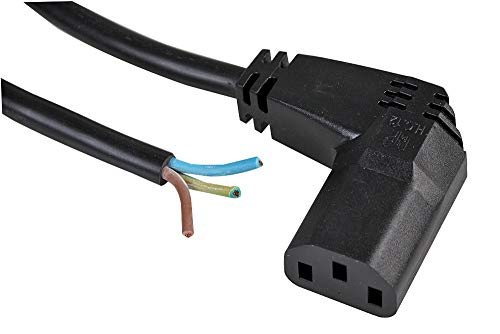 Pro Elec PE01037 - Cable de alimentación de 5 m con ángulo recto IEC C13 hembra a extremo descubierto, color negro