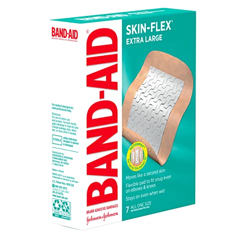 BAND-AID BRAND SKIN-FLEX ADHESIVE BANDAGES FOR FIRST AID AND WOUND CARE OF MINOR CUTS AND SCRAPES & BURNS, FLEXIBLE STERILE BANDAGES FOR FINGERS & KNEES, EXTRA LARGE, ALL ONE SIZE, 7 CT