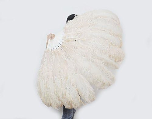 Beige XL 2 Layers Ostrich Feather Fan 34" X 60" with Travel Leather Bag