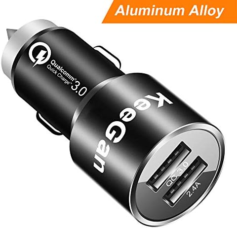 KeeGan QC 3.0 Car Charger, Fast Dual USB Car Charger 30W Aluminum Alloy Adapter with 2 Smart Port Compatible Samsung S9 S8 S7 S6 Plus Note 9 8 iPhone Xs X 8 7 and More | Qualcomm Certified