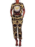 Women's 2 Piece Outfits Floral Jumpsuits Short Sleeve Loose High Waist Long Pants Casual Rompers Tracksuits