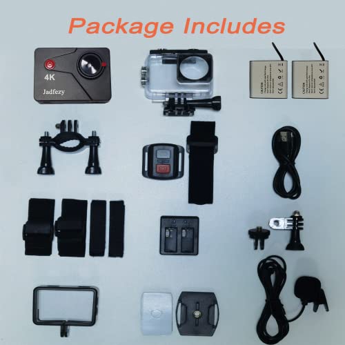 Jadfezy Action Camera 4K with WiFi, Remote Control, Sports Camera with
