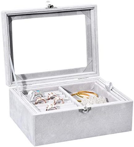 NXhome 2-Layer Women Velvet Jewelry Box Storage & Organization Flannel Jewelry Trays, Vintage Gift Display Case