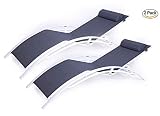 Kozyard KozyLounge Elegant Patio Reclining Adjustable Chaise Lounge Aluminum and Textilene Sunbathing Chair for All Weather with headrest (2 Pack), KD,Very Light