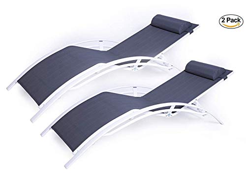 Kozyard KozyLounge Elegant Patio Reclining Adjustable Chaise Lounge Aluminum and Textilene Sunbathing Chair for All Weather with headrest (2 Pack), KD,Very Light