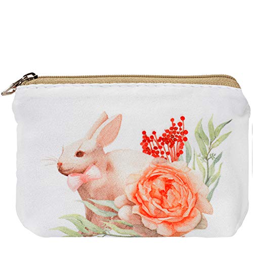 Women and Girls Cute Fashion Coin Purse Wallet Bag Change Pouch Key Holder (Rabbit and Flower)